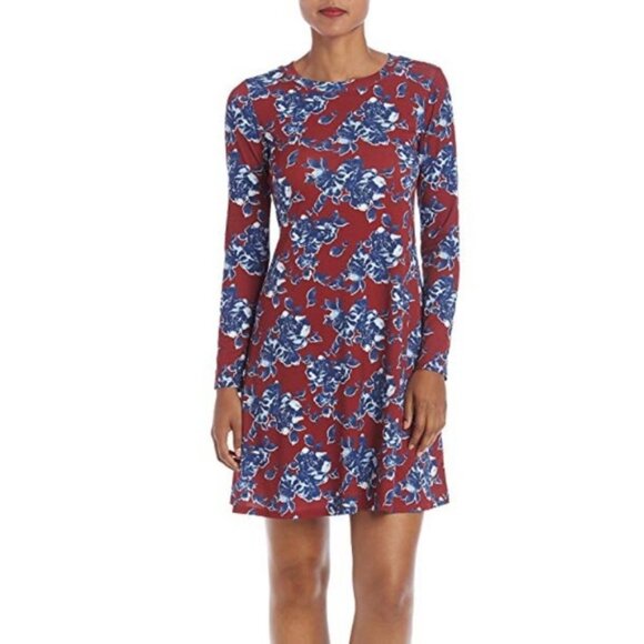 AGB Dresses & Skirts - New AGB Crewneck Long Sleeve Red /Blue Floral Swing Dress P4252